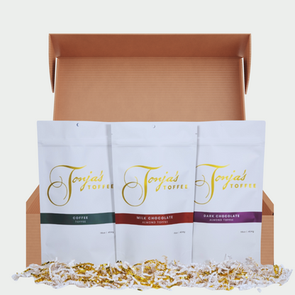 Gift Box Trio with chocolate almond, dark chocolate toffee